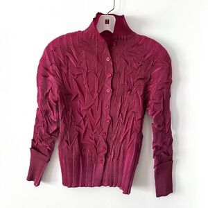 Women's Pink Pleated Button Long Sleeve Shirt